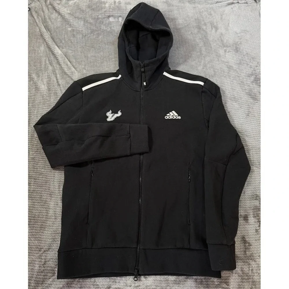 Adidas USF Bulls ZNE Full Zip Hoodie Mens S Black South Florida AEROREADY Jacket